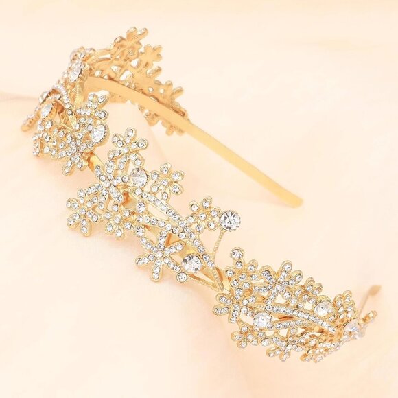 Wedding Headband Crystal Rhinestone Gold Bridal Tiara Flower Hairpiece main image 6
